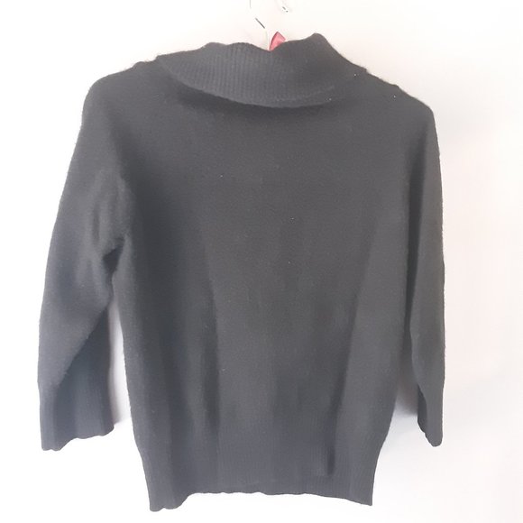 Vintage Valerie Stevens Black Cashmere Sweater, Cowl Neck 3/4 sleeve Med. - Picture 9 of 14